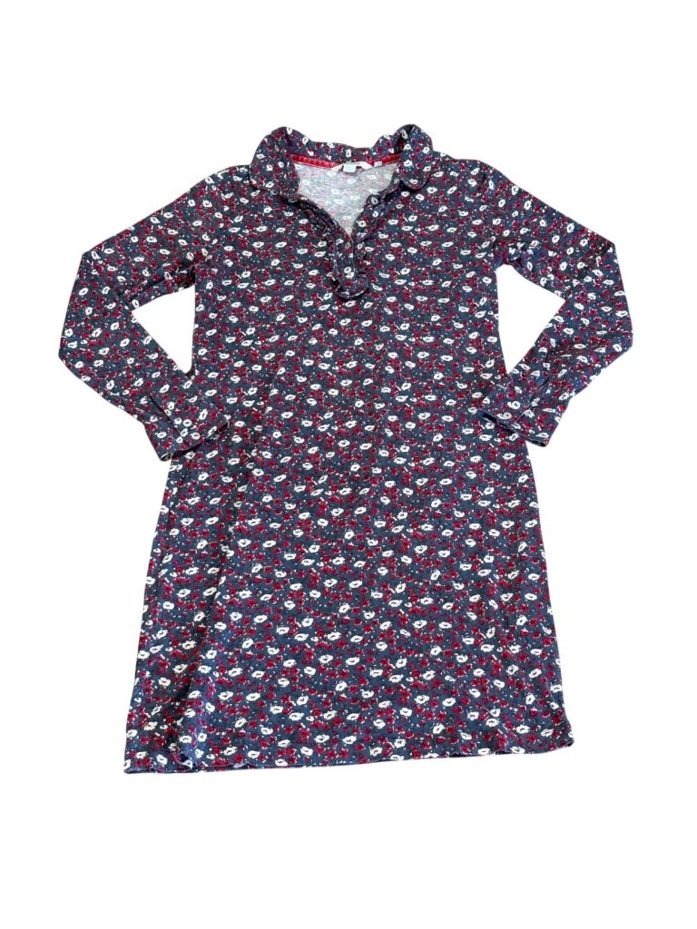 Boden Floral Long Sleeve Collared Dress Gray UK 10R US 6R Cotton Blend